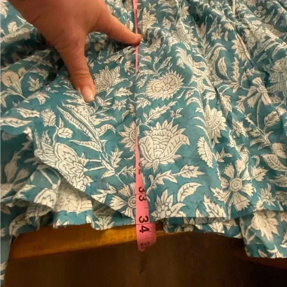 Daughters of India Women’s Dress Flowing Pleated Print turquoise Teal Cotton S - Picture 10 of 11